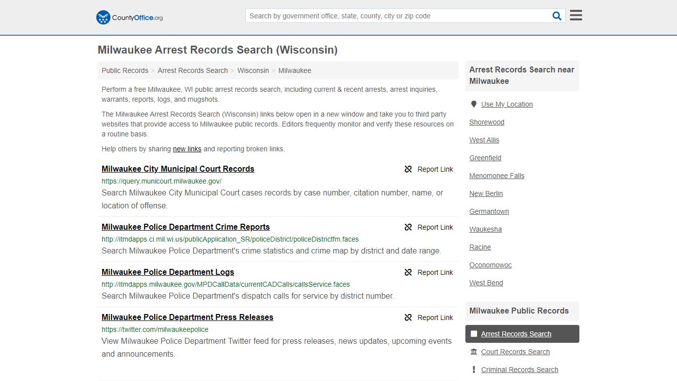 Arrest Records Search - Milwaukee, WI (Arrests & Mugshots) - County Office